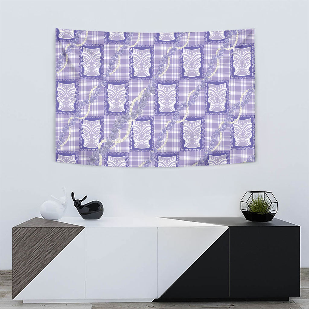 Aloha Hawaii Tiki Palaka Motifs Tapestry Honohono Lei Purple Elegant Vibes