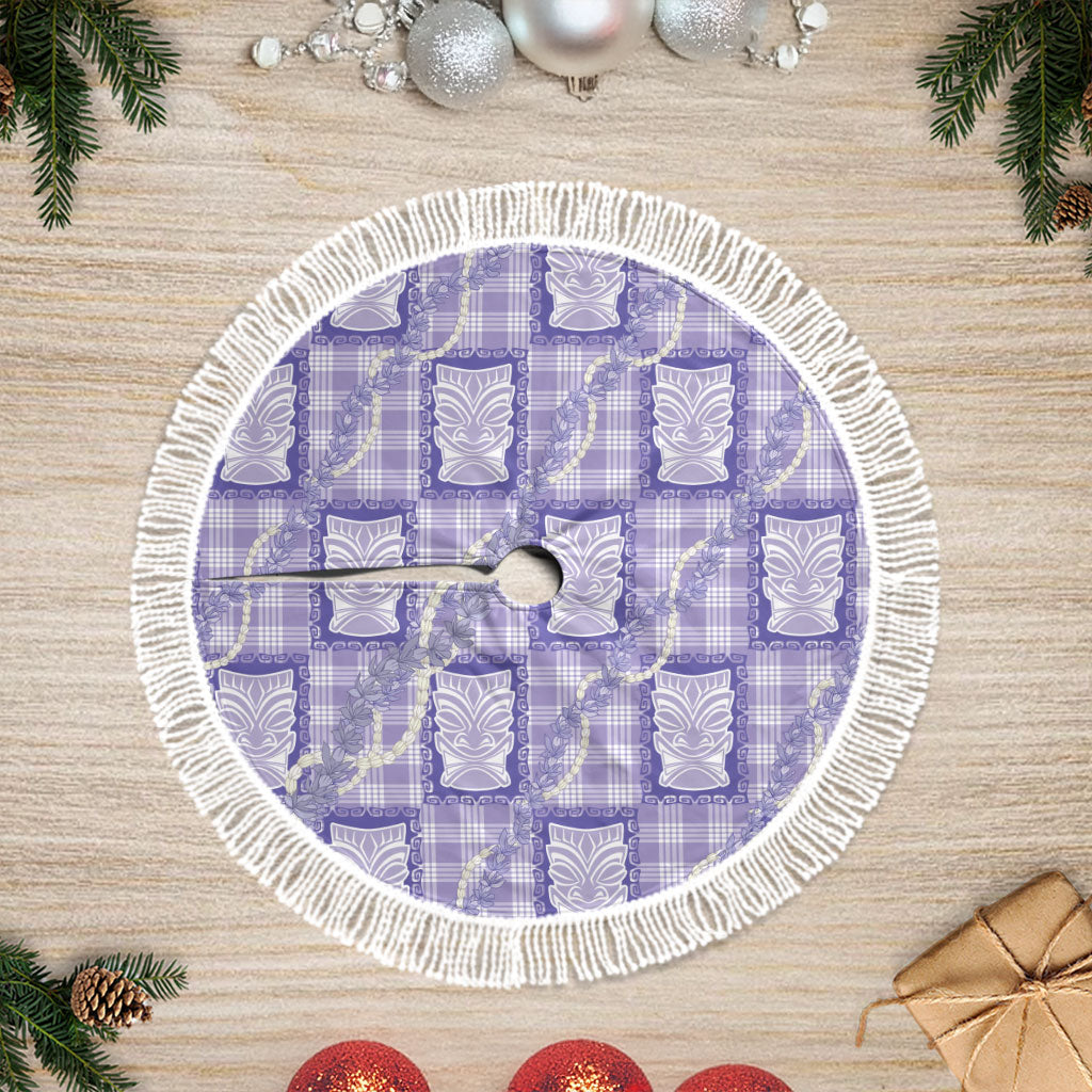 Aloha Hawaii Tiki Palaka Motifs Tree Skirt Honohono Lei Purple Elegant Vibes