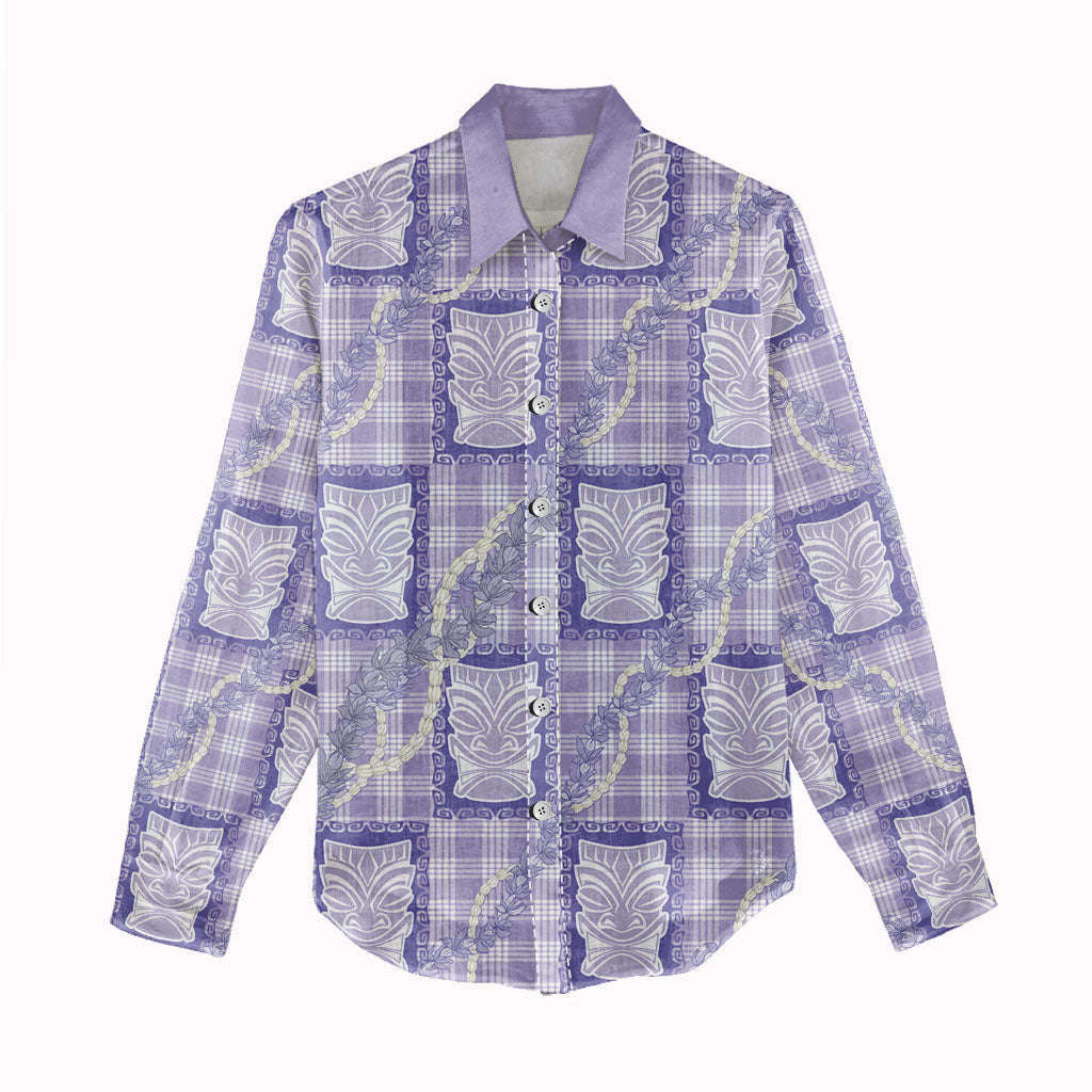 Aloha Hawaii Tiki Palaka Motifs Women Casual Shirt Honohono Lei Purple Elegant Vibes LT14 - Polynesian Pride