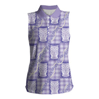 Aloha Hawaii Tiki Palaka Motifs Women Sleeveless Polo Shirt Honohono Lei Purple Elegant Vibes LT14 Female Purple - Polynesian Pride