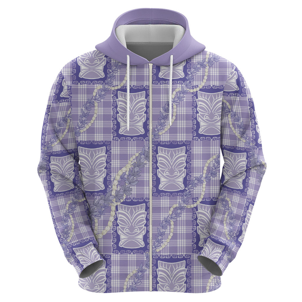 Aloha Hawaii Tiki Palaka Motifs Zip Hoodie Honohono Lei Purple Elegant Vibes LT14 - Polynesian Pride