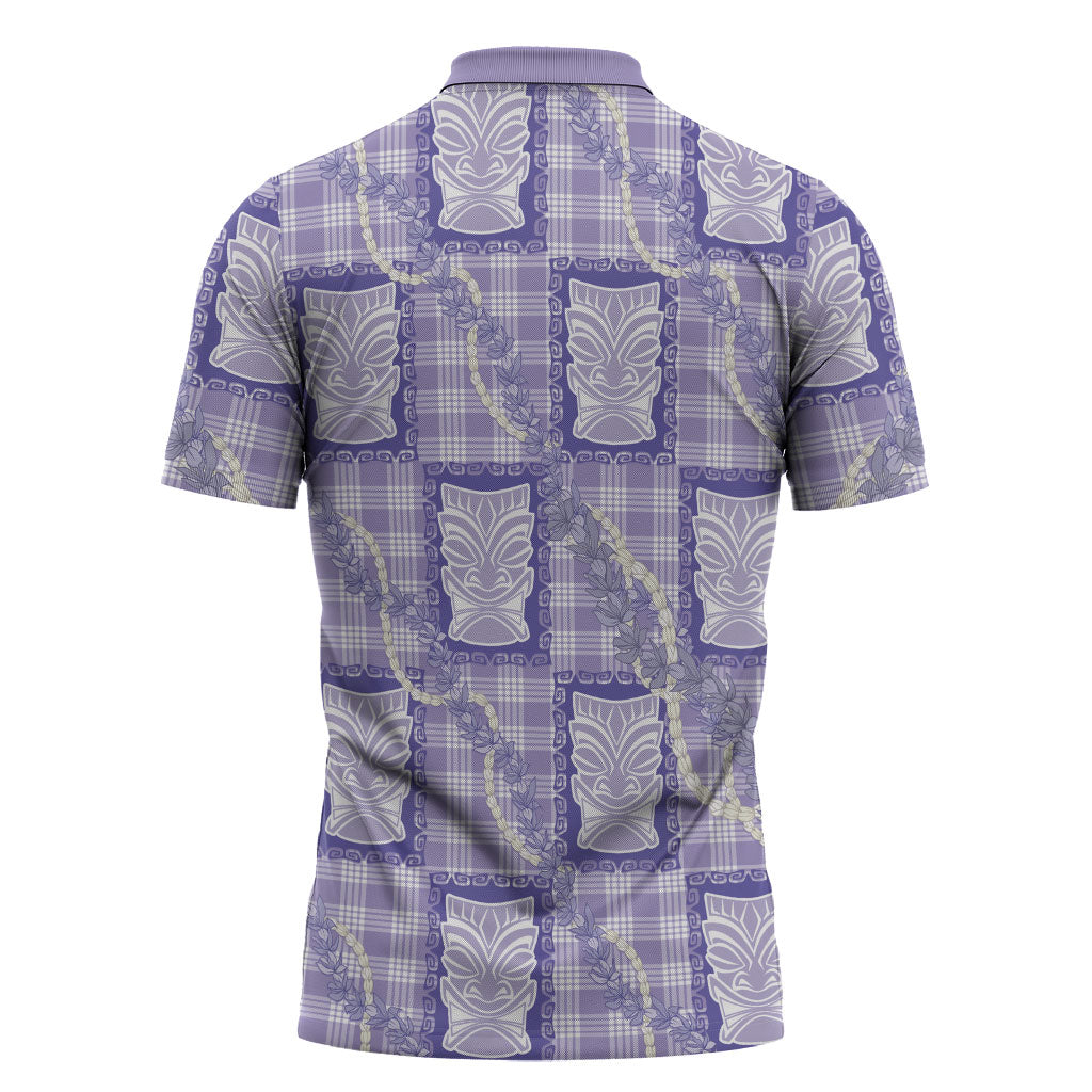 Aloha Hawaii Tiki Palaka Motifs Zipper Polo Shirt Honohono Lei Purple Elegant Vibes LT14 - Polynesian Pride