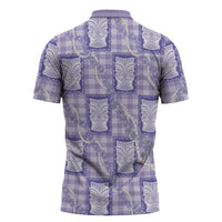 Aloha Hawaii Tiki Palaka Motifs Zipper Polo Shirt Honohono Lei Purple Elegant Vibes LT14 - Polynesian Pride