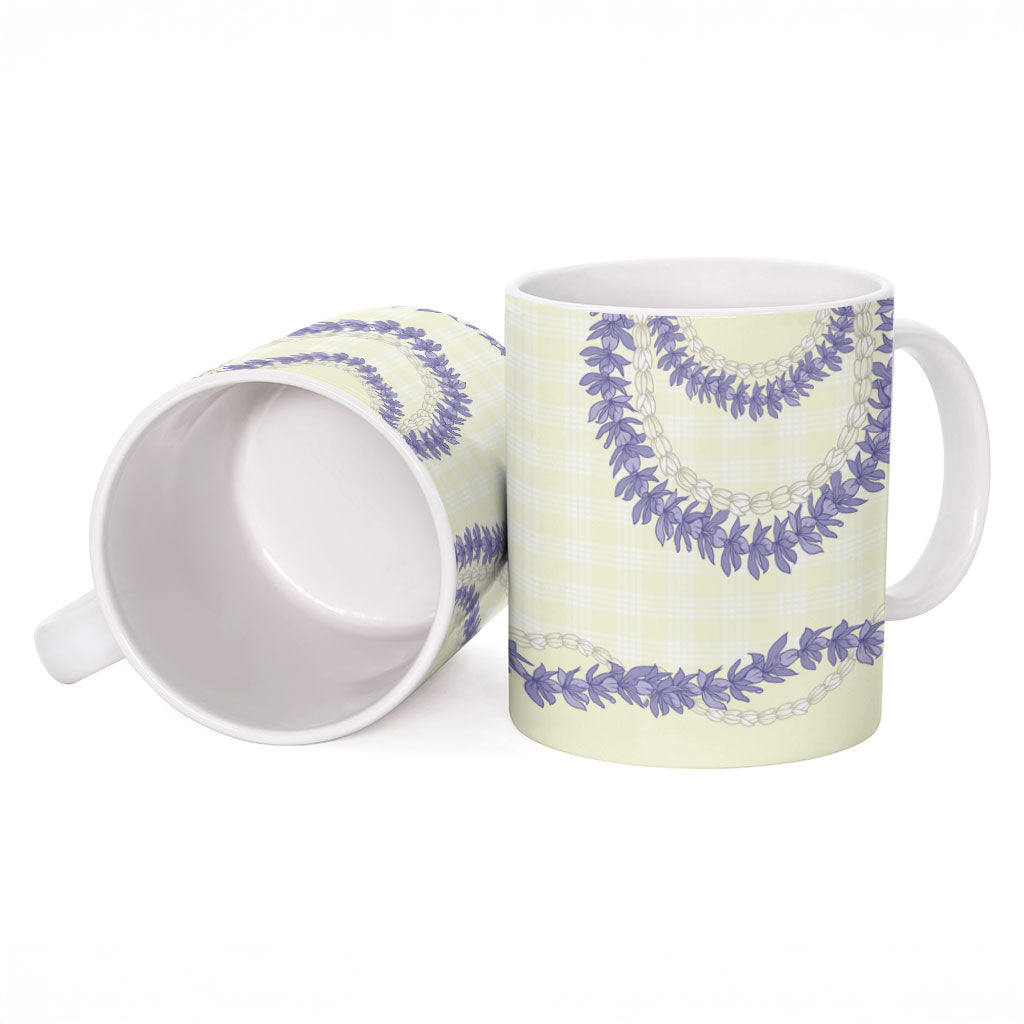Hawaii Honohono Palaka Motifs Ceramic Mug Hawaiian Orchid Lei