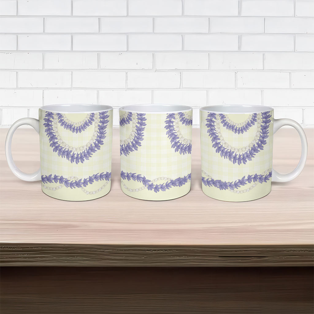 Hawaii Honohono Palaka Motifs Ceramic Mug Hawaiian Orchid Lei