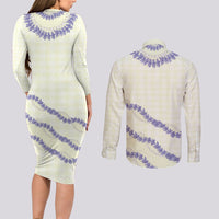 Hawaii Honohono Palaka Motifs Couples Matching Long Sleeve Bodycon Dress and Long Sleeve Button Shirt Hawaiian Orchid Lei LT14 - Polynesian Pride