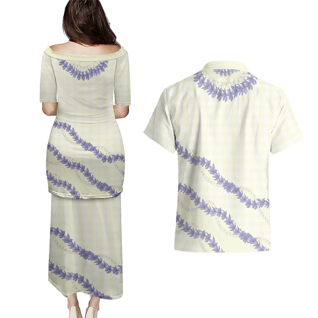 Hawaii Honohono Palaka Motifs Couples Matching Puletasi and Hawaiian Shirt Hawaiian Orchid Lei LT14 - Polynesian Pride