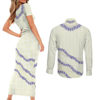 Hawaii Honohono Palaka Motifs Couples Matching Short Sleeve Bodycon Dress and Long Sleeve Button Shirt Hawaiian Orchid Lei LT14 - Polynesian Pride