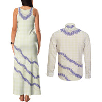 Hawaii Honohono Palaka Motifs Couples Matching Tank Maxi Dress and Long Sleeve Button Shirt Hawaiian Orchid Lei LT14 - Polynesian Pride