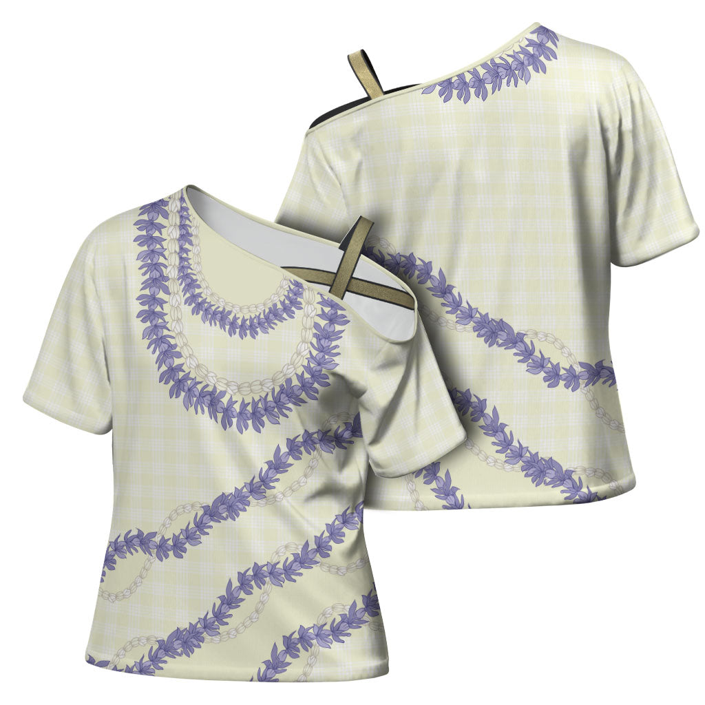 Hawaii Honohono Palaka Motifs Cross Shoulder Shirt Hawaiian Orchid Lei