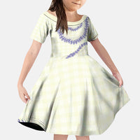 Hawaii Honohono Palaka Motifs Family Matching Long Sleeve Bodycon Dress and Hawaiian Shirt Hawaiian Orchid Lei LT14 Daughter's Dress Cream - Polynesian Pride