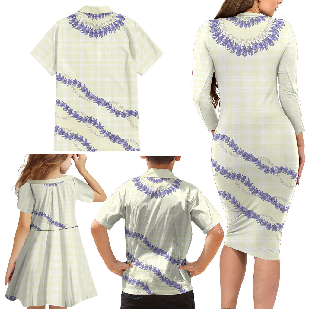 Hawaii Honohono Palaka Motifs Family Matching Long Sleeve Bodycon Dress and Hawaiian Shirt Hawaiian Orchid Lei LT14 - Polynesian Pride