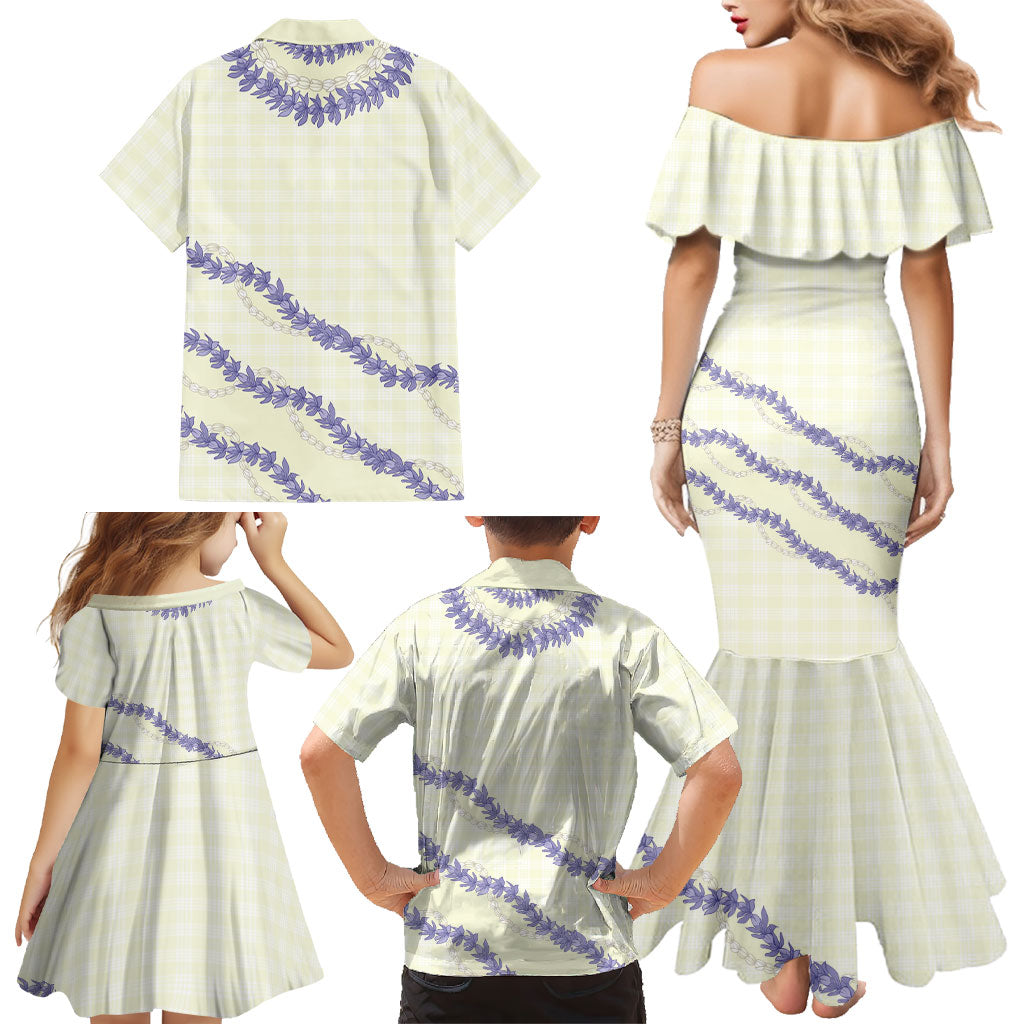 Hawaii Honohono Palaka Motifs Family Matching Mermaid Dress and Hawaiian Shirt Hawaiian Orchid Lei LT14 - Polynesian Pride
