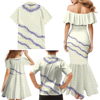 Hawaii Honohono Palaka Motifs Family Matching Mermaid Dress and Hawaiian Shirt Hawaiian Orchid Lei LT14 - Polynesian Pride
