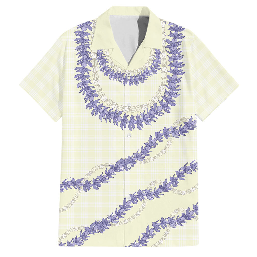 Hawaii Honohono Palaka Motifs Family Matching Mermaid Dress and Hawaiian Shirt Hawaiian Orchid Lei LT14 Dad's Shirt - Short Sleeve Cream - Polynesian Pride