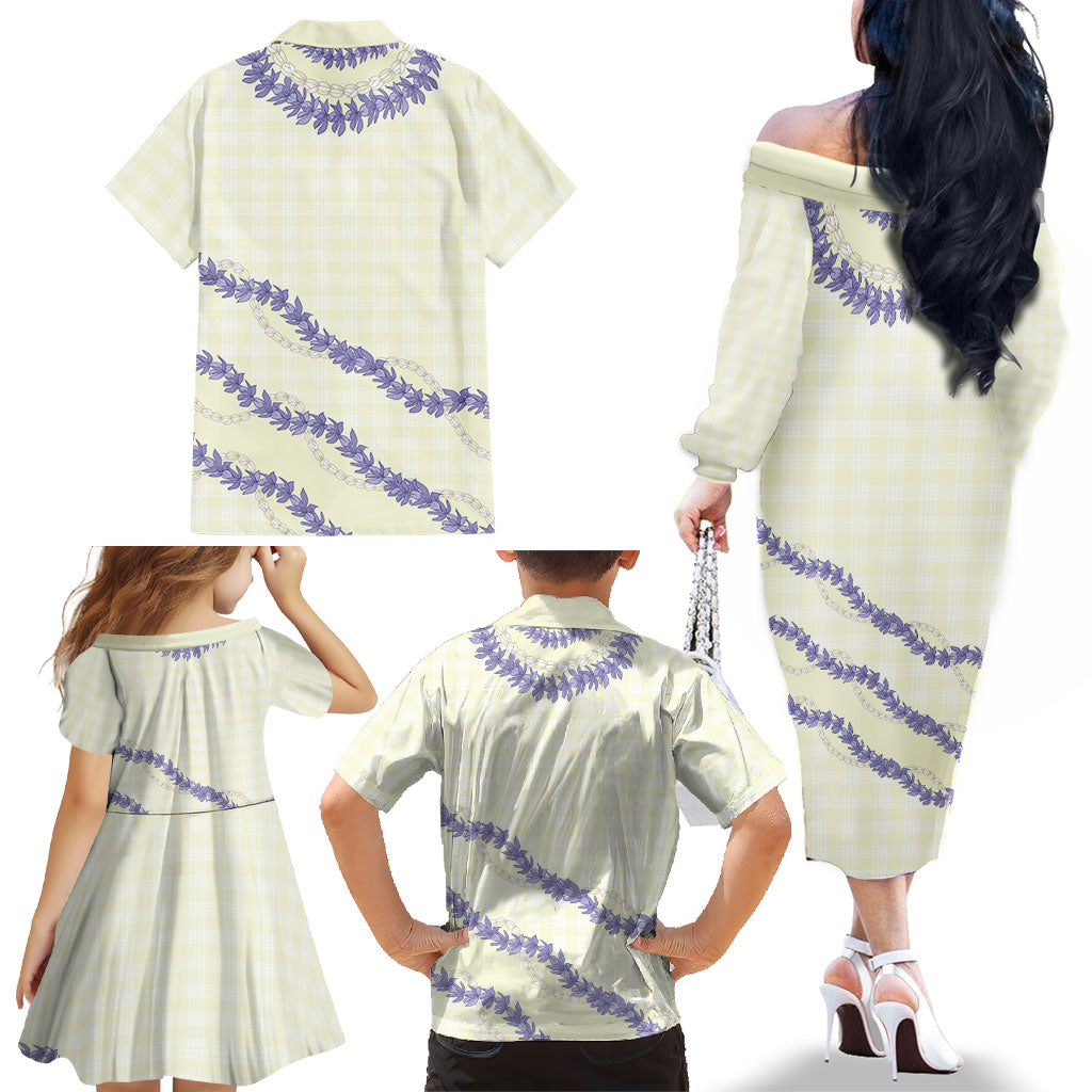 Hawaii Honohono Palaka Motifs Family Matching Off The Shoulder Long Sleeve Dress and Hawaiian Shirt Hawaiian Orchid Lei LT14 - Polynesian Pride
