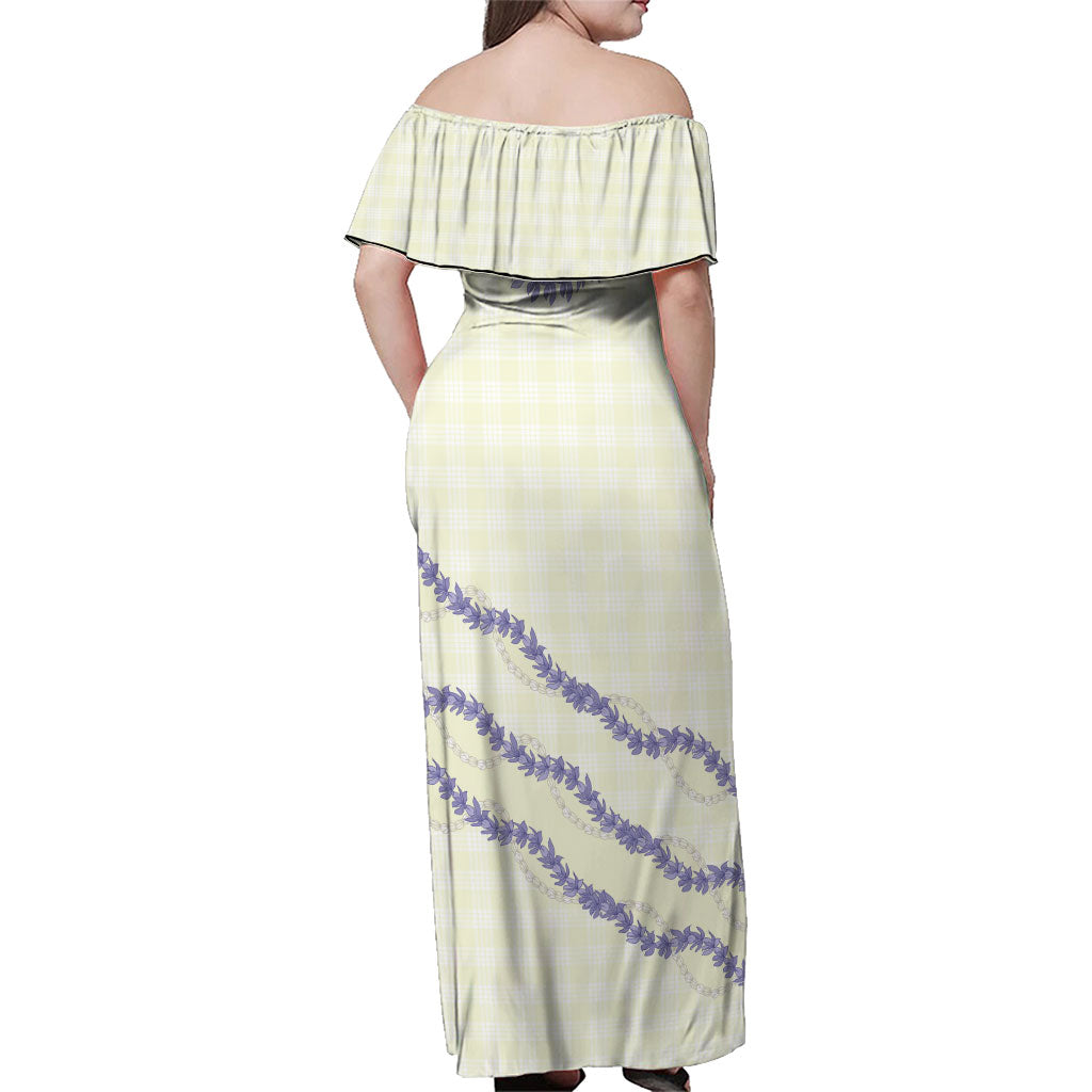 Hawaii Honohono Palaka Motifs Family Matching Off Shoulder Maxi Dress and Hawaiian Shirt Hawaiian Orchid Lei LT14 - Polynesian Pride