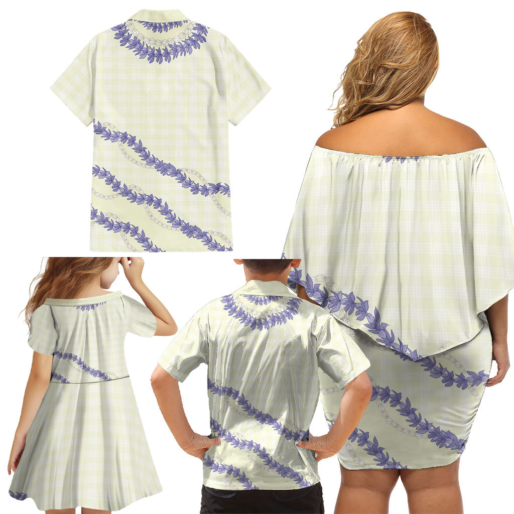 Hawaii Honohono Palaka Motifs Family Matching Off Shoulder Short Dress and Hawaiian Shirt Hawaiian Orchid Lei LT14 - Polynesian Pride