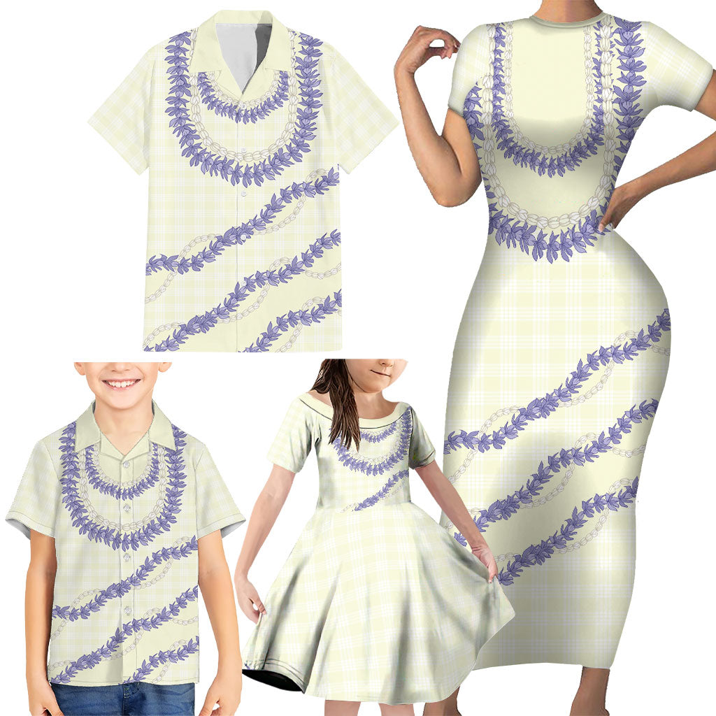Hawaii Honohono Palaka Motifs Family Matching Short Sleeve Bodycon Dress and Hawaiian Shirt Hawaiian Orchid Lei LT14 - Polynesian Pride