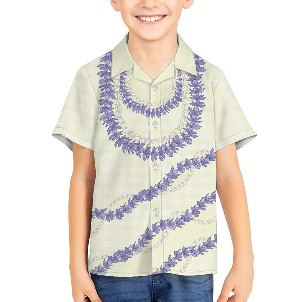 Hawaii Honohono Palaka Motifs Family Matching Summer Maxi Dress and Hawaiian Shirt Hawaiian Orchid Lei LT14 Son's Shirt Cream - Polynesian Pride