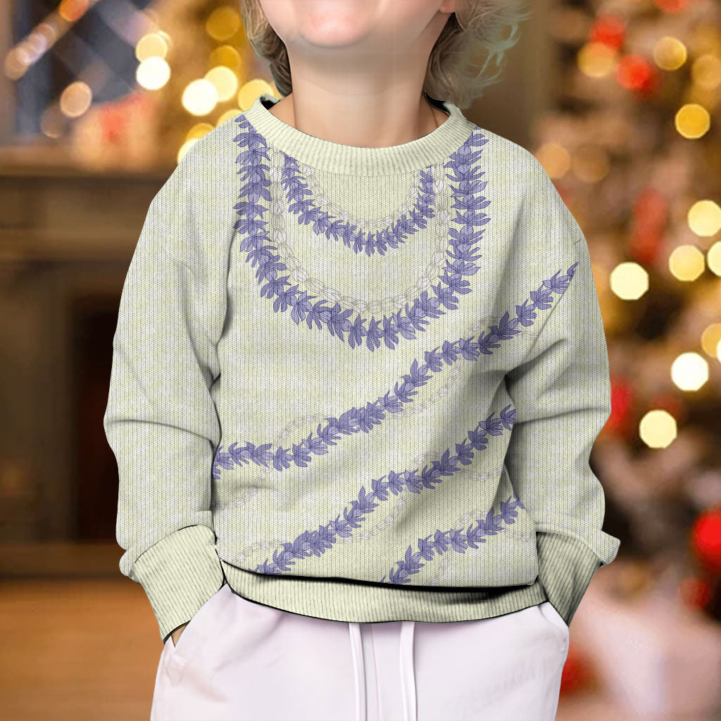 Hawaii Honohono Palaka Motifs Kid Ugly Christmas Sweater Hawaiian Orchid Lei