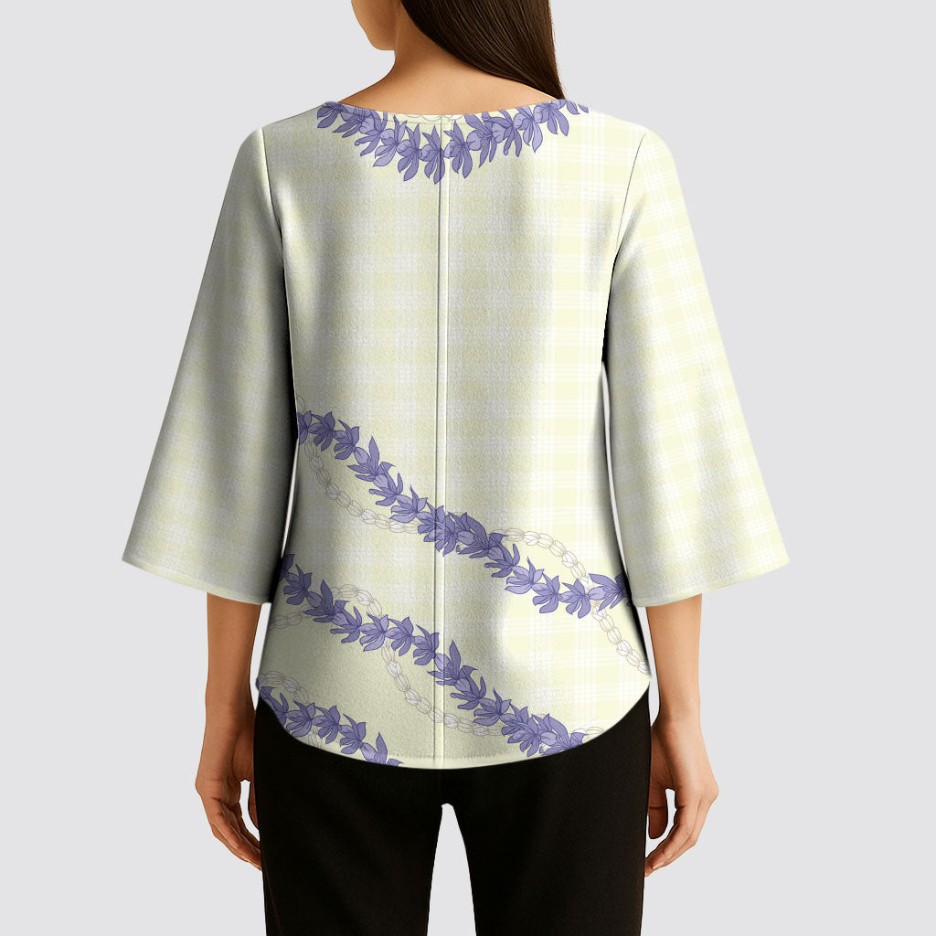 Hawaii Honohono Palaka Motifs Kimono Sleeve Blouse Hawaiian Orchid Lei