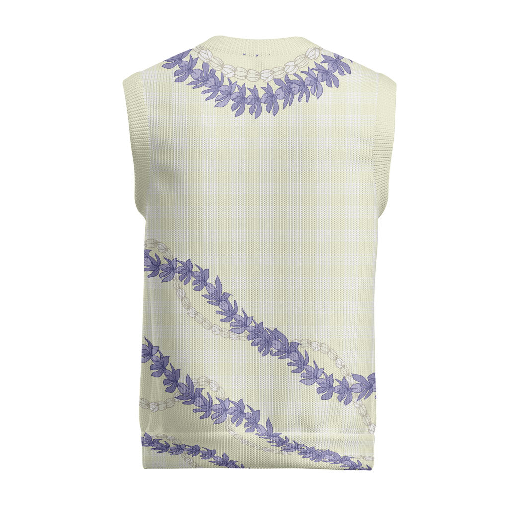 Hawaii Honohono Palaka Motifs Christmas Knitted V-Neck Vest Hawaiian Orchid Lei