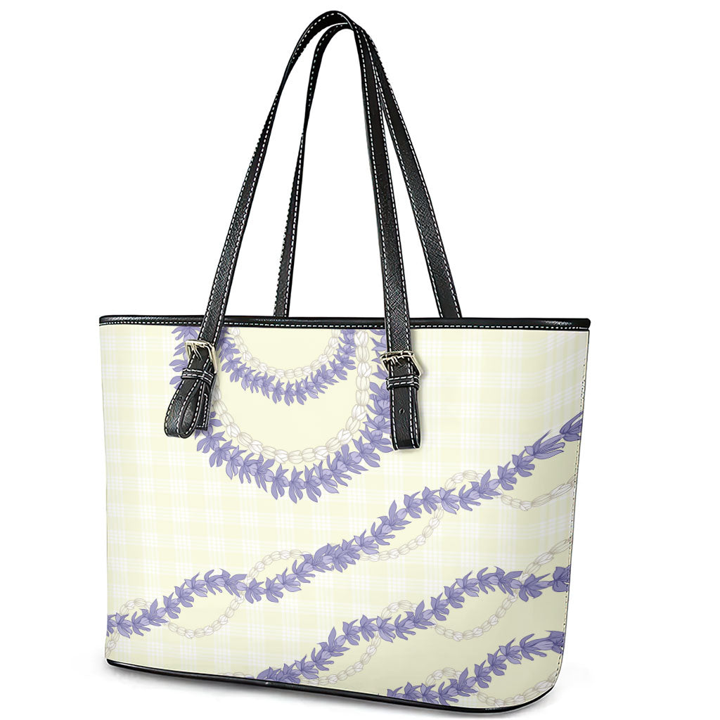 Hawaii Honohono Palaka Motifs Leather Tote Bag Hawaiian Orchid Lei