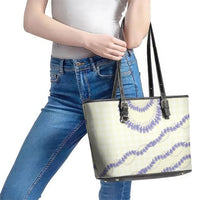 Hawaii Honohono Palaka Motifs Leather Tote Bag Hawaiian Orchid Lei
