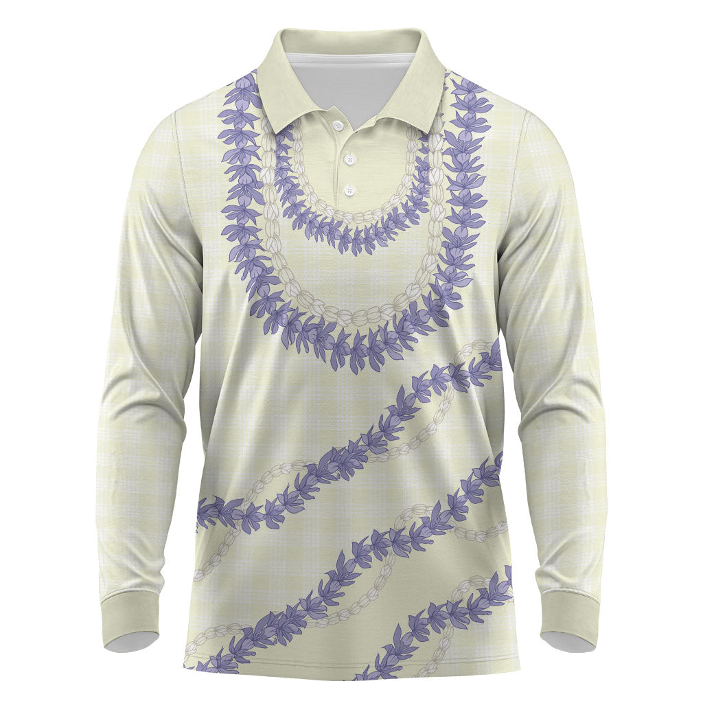 Hawaii Honohono Palaka Motifs Long Sleeve Polo Shirt Hawaiian Orchid Lei