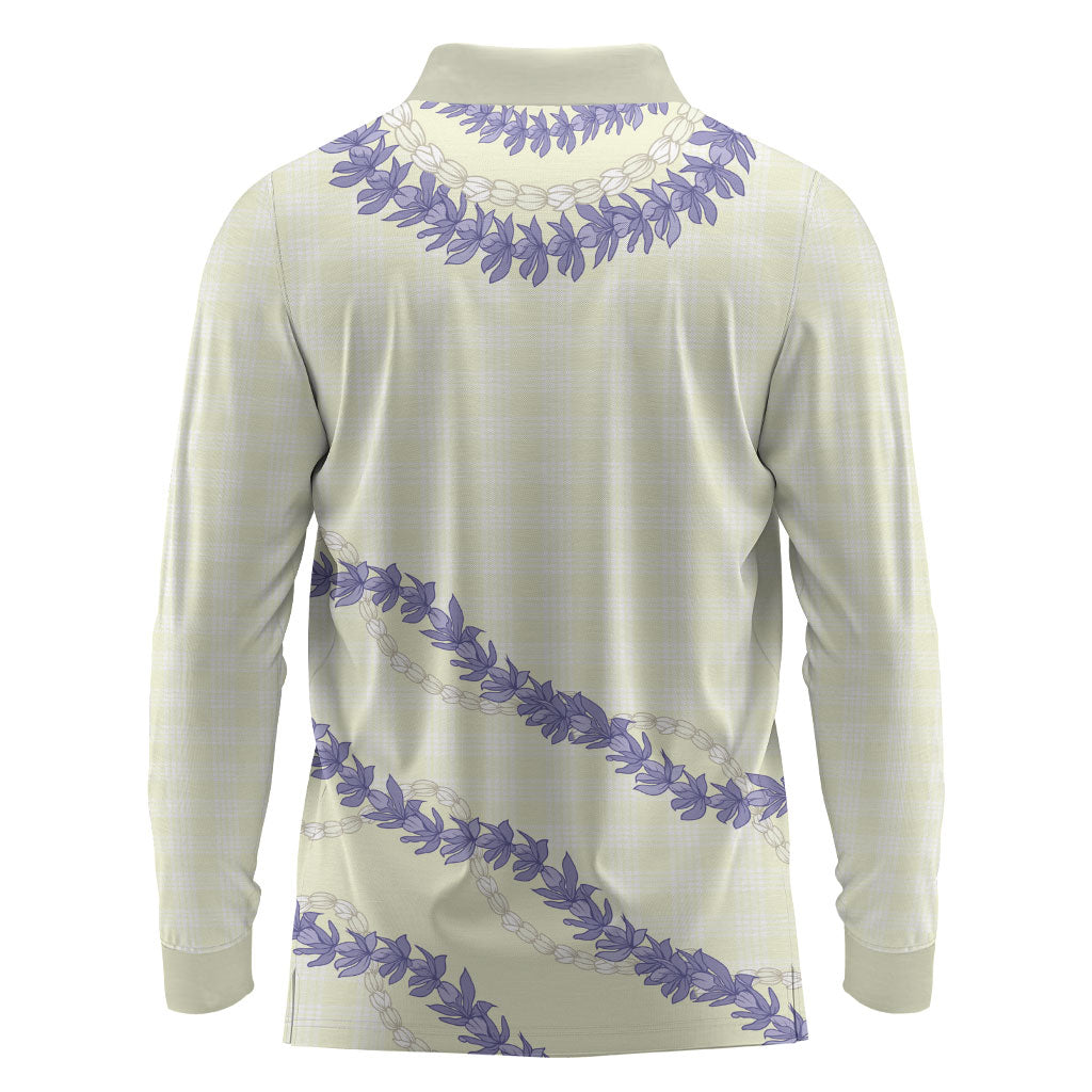 Hawaii Honohono Palaka Motifs Long Sleeve Polo Shirt Hawaiian Orchid Lei