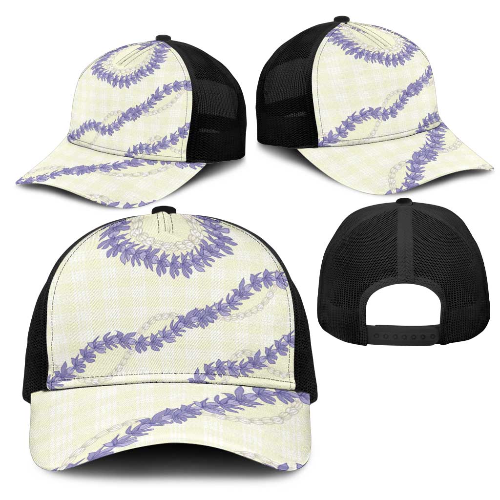 Hawaii Honohono Palaka Motifs Mesh Trucker Cap Hawaiian Orchid Lei