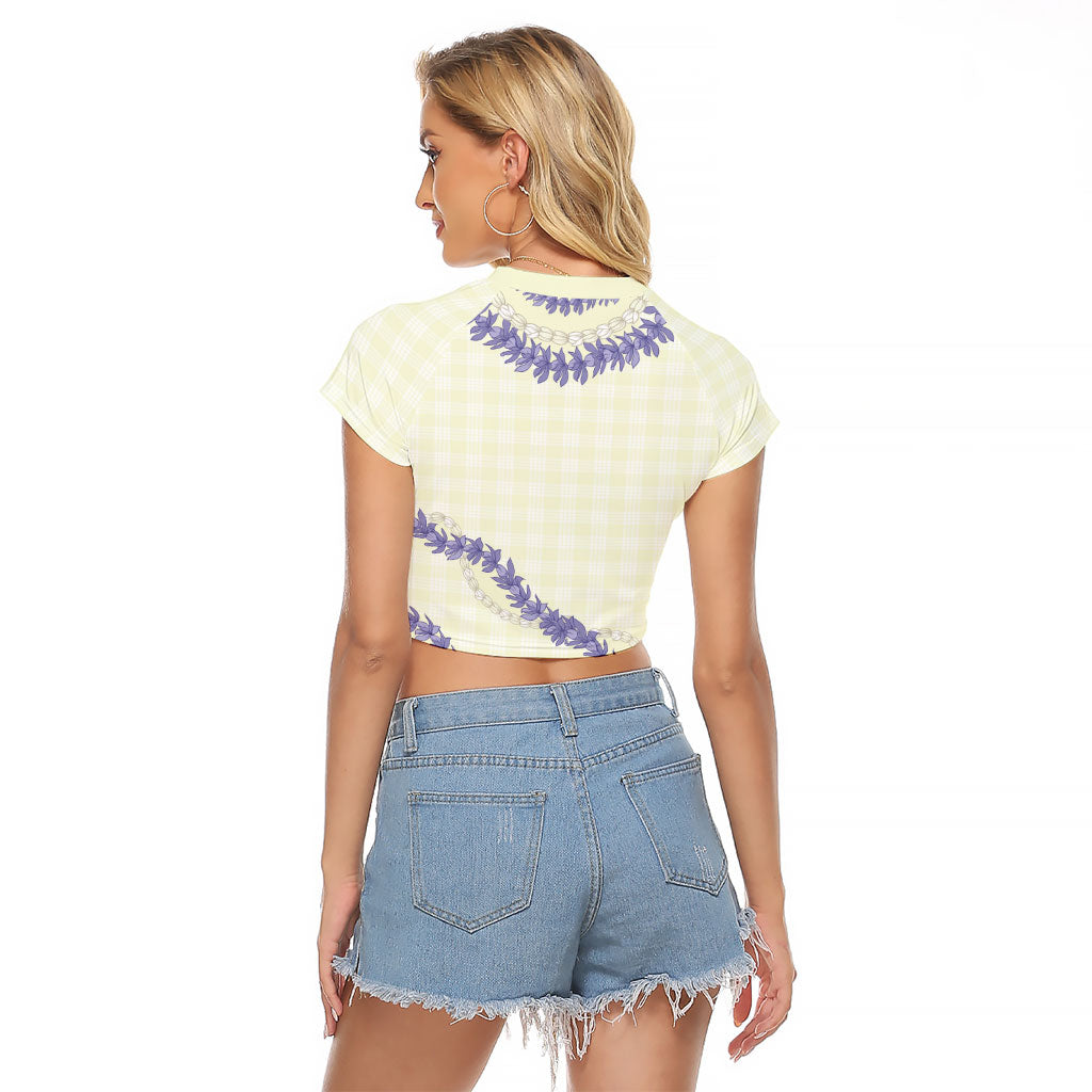 Hawaii Honohono Palaka Motifs Raglan Cropped T Shirt Hawaiian Orchid Lei