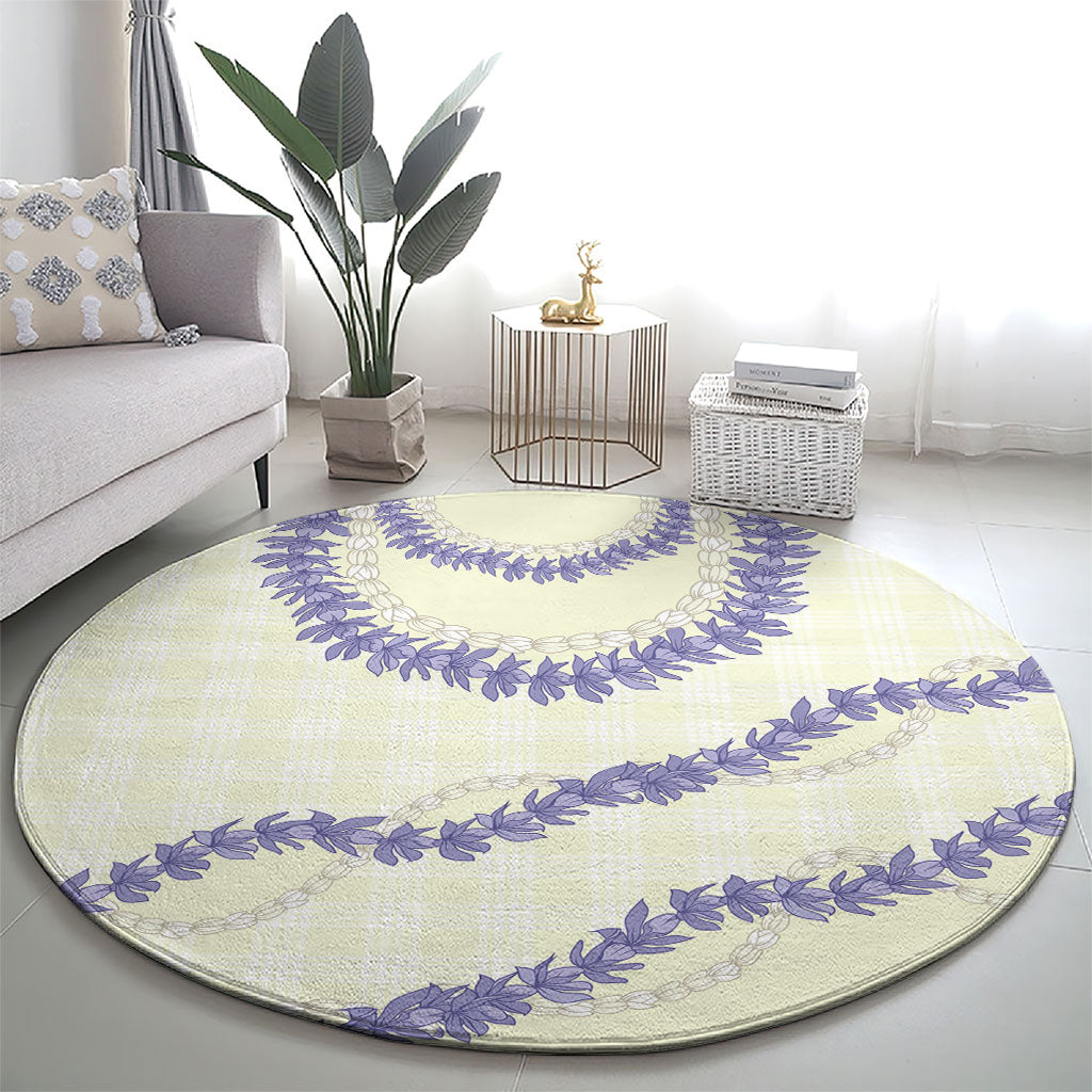 Hawaii Honohono Palaka Motifs Round Carpet Hawaiian Orchid Lei