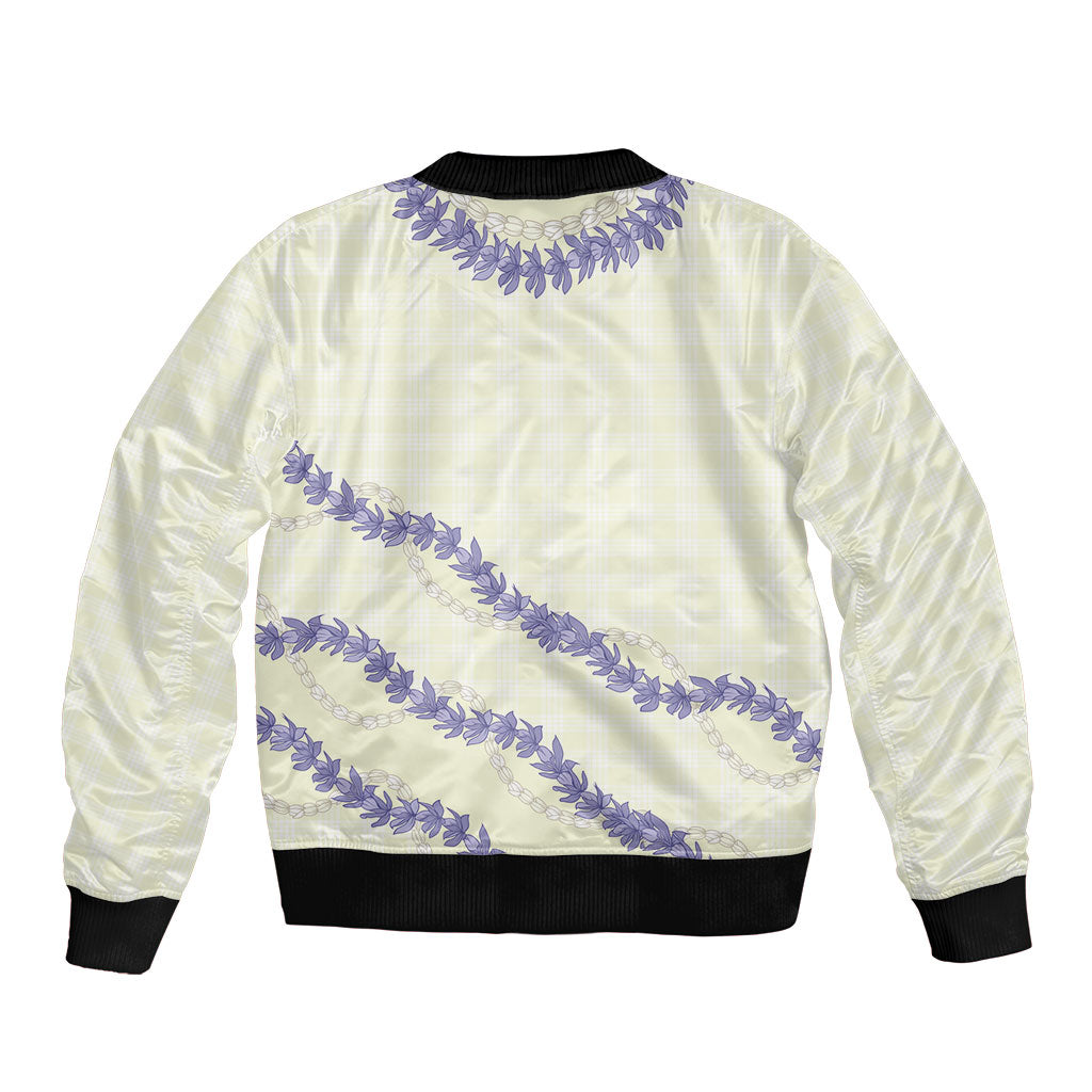 Hawaii Honohono Palaka Motifs Sleeve Zip Bomber Jacket Hawaiian Orchid Lei