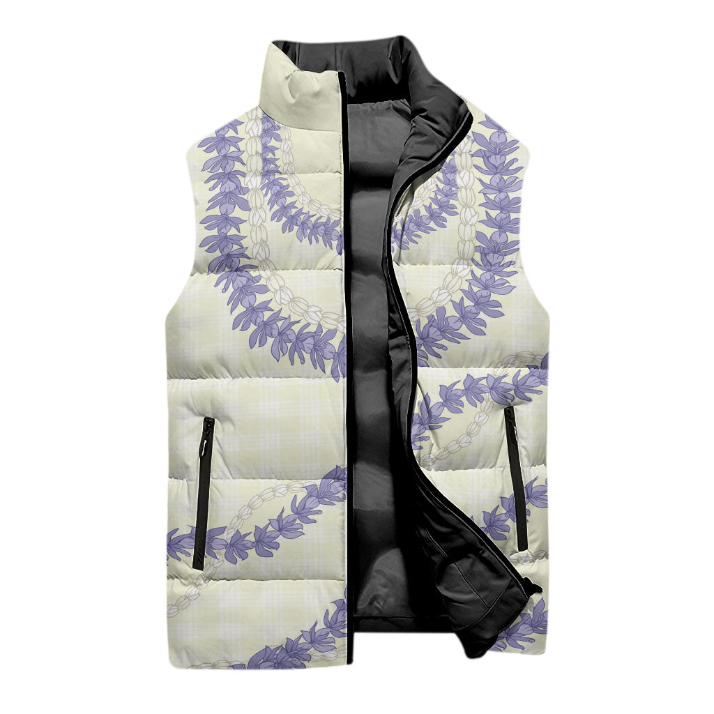 Hawaii Honohono Palaka Motifs Sleeveless Puffer Jacket Hawaiian Orchid Lei