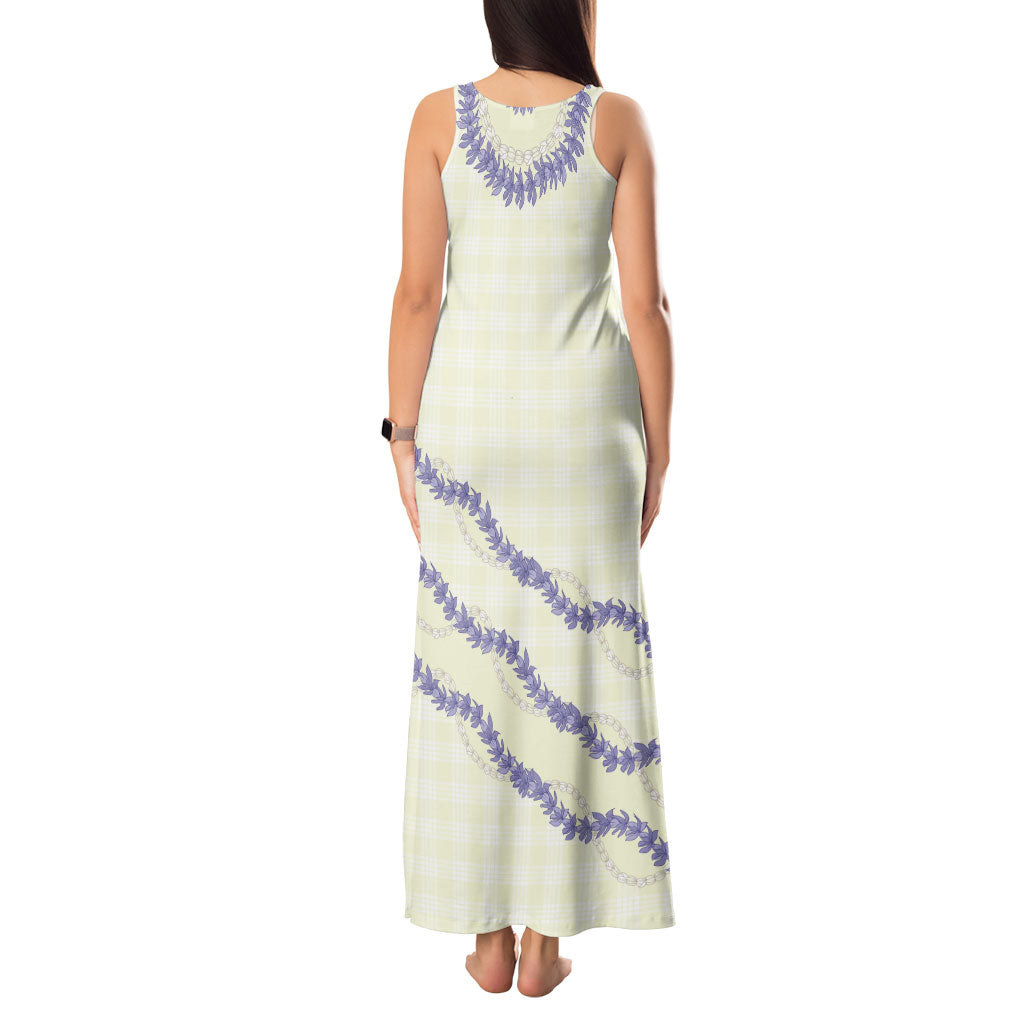 Hawaii Honohono Palaka Motifs Tank Maxi Dress Hawaiian Orchid Lei