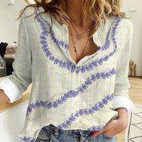 Hawaii Honohono Palaka Motifs Women Casual Shirt Hawaiian Orchid Lei LT14 Female Cream - Polynesian Pride