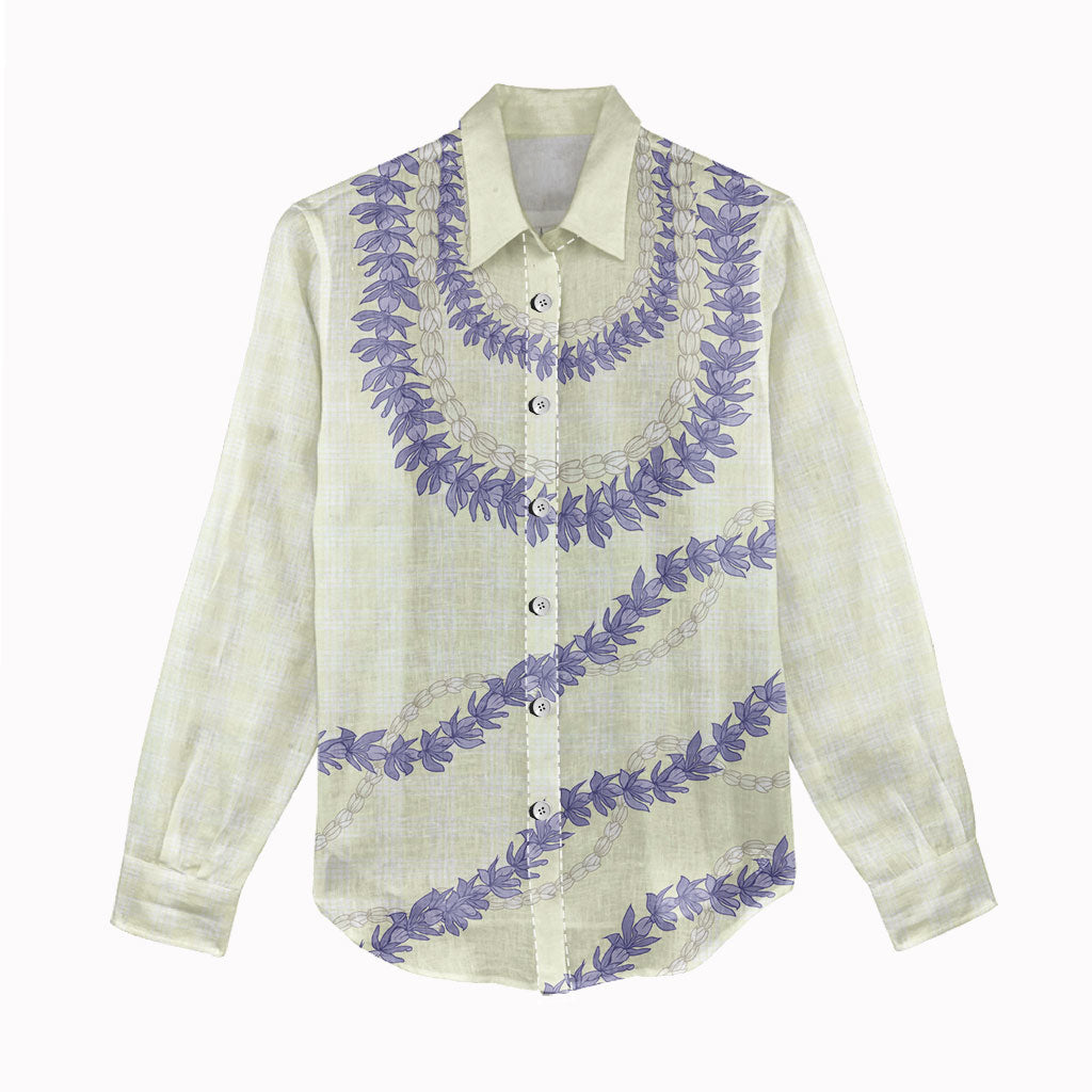 Hawaii Honohono Palaka Motifs Women Casual Shirt Hawaiian Orchid Lei LT14 - Polynesian Pride