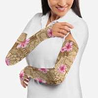 Beige Hawaii Hibiscus With Tropical Flowers Motifs Arm Sleeves - Polynesian Pride