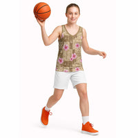Beige Hawaii Hibiscus With Tropical Flowers Motifs Basketball Jersey - Polynesian Pride