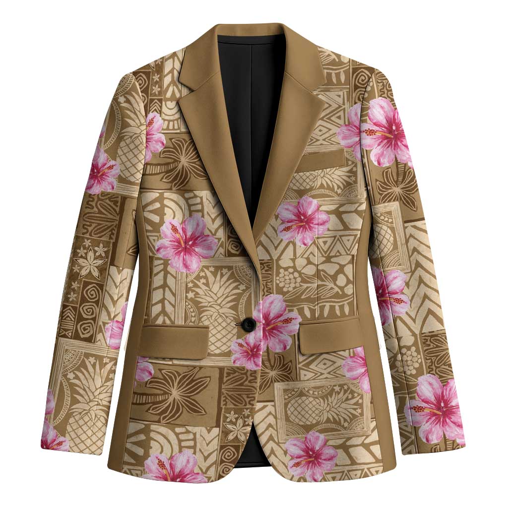 Beige Hawaii Hibiscus With Tropical Flowers Motifs Blazer - Polynesian Pride