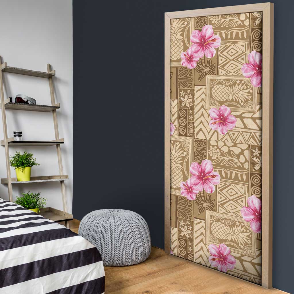 Beige Hawaii Hibiscus With Tropical Flowers Motifs Door Cover LT14 - Polynesian Pride