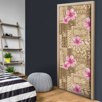 Beige Hawaii Hibiscus With Tropical Flowers Motifs Door Cover LT14 - Polynesian Pride
