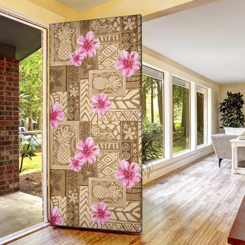 Beige Hawaii Hibiscus With Tropical Flowers Motifs Door Cover LT14 - Polynesian Pride