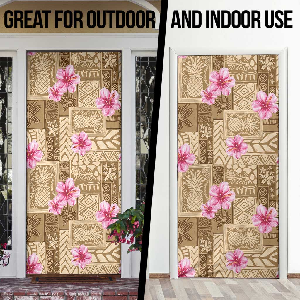 Beige Hawaii Hibiscus With Tropical Flowers Motifs Door Cover LT14 - Polynesian Pride