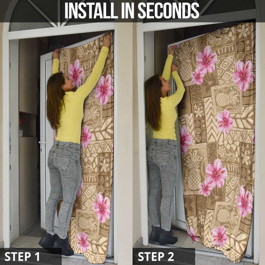 Beige Hawaii Hibiscus With Tropical Flowers Motifs Door Cover LT14 - Polynesian Pride