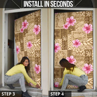 Beige Hawaii Hibiscus With Tropical Flowers Motifs Door Cover LT14 - Polynesian Pride