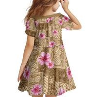 Beige Hawaii Hibiscus With Tropical Flowers Motifs Family Matching Off The Shoulder Long Sleeve Dress and Hawaiian Shirt LT14 - Polynesian Pride