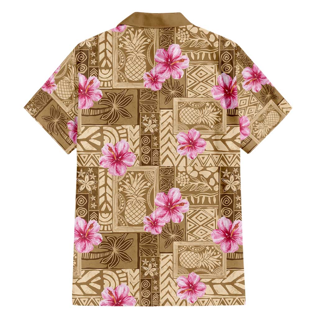 Beige Hawaii Hibiscus With Tropical Flowers Motifs Family Matching Off Shoulder Maxi Dress and Hawaiian Shirt LT14 - Polynesian Pride